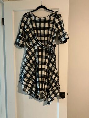 Eva Franco Black and White Plaid Fit-and-Flare Dress